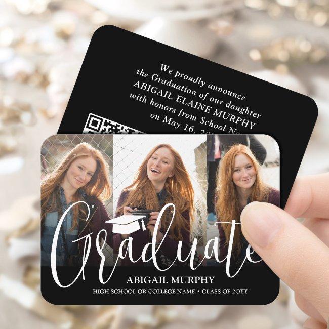 QR Mini Graduation Announcement 3 Photo Insert