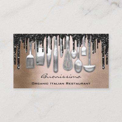 QRCode Chef Kitchen Drips Logo Knife Silver Rose