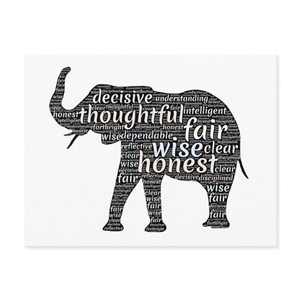 Qualities of an Elephant Word Cloud Postcard