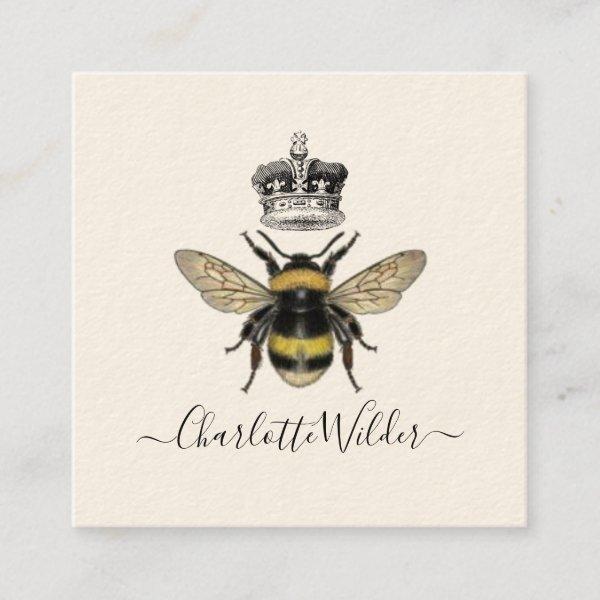 Queen Bee And Crown Handwritten Signature On Cream Square