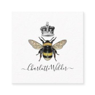 Queen Bee And Crown Handwritten Signature On White Calling Card