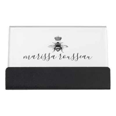 Queen Bee Logo Crown Handwritten Script Name Desk  Holder