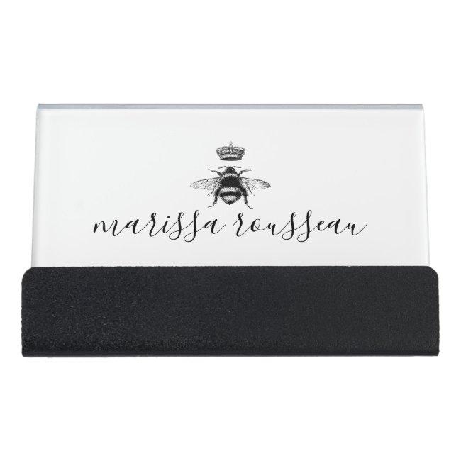 Queen Bee Logo Crown Handwritten Script Name Desk Holder