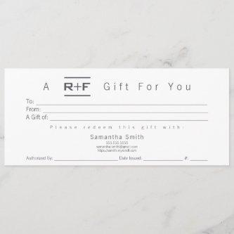 R+F Modern Gift Certificate Invitation