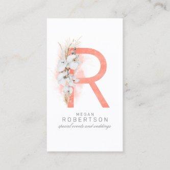 R Letter Monogram White Orchids and Pampas Grass