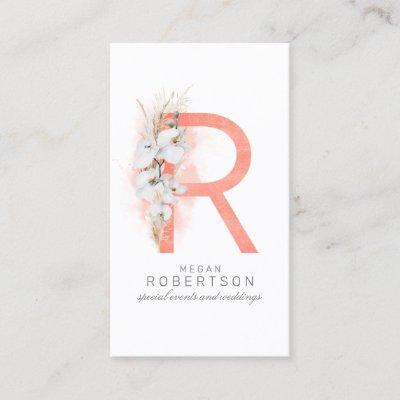 R Letter Monogram White Orchids and Pampas Grass