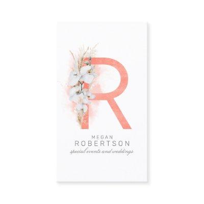 R Letter Monogram White Orchids and Pampas Grass