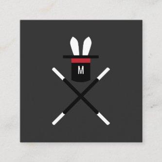 Rabbit in a Hat Dark Gray & Red Monogram Magician Square