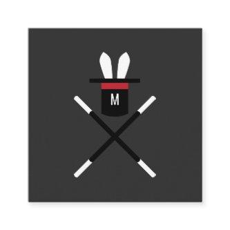 Rabbit in a Hat Dark Gray & Red Monogram Magician Square