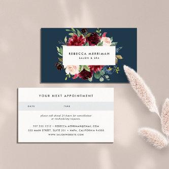 Radiant Bloom | Navy & Burgundy Floral Appointment Card