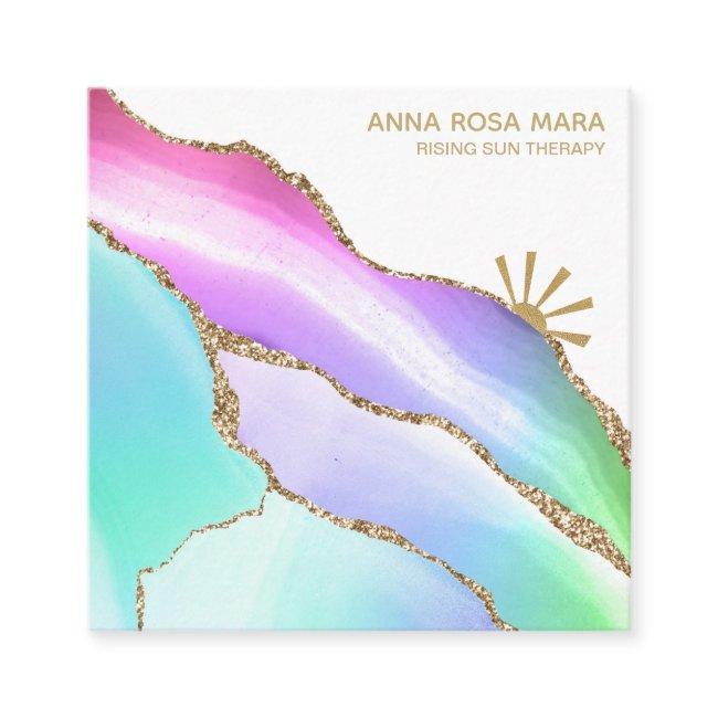 *~* Rainbow Agate Gold Glitter Veins Pastel White Square