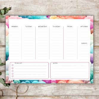 Rainbow Cloud Border, Vertical Weekly Planner Notepad