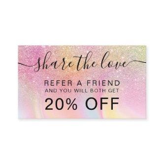 Rainbow glitter ombre rainbow unicorn holographic referral card
