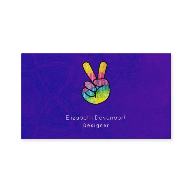Rainbow Hand Peace Sign Acid Purple Background