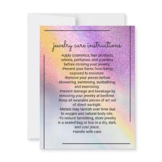 Rainbow Holographic Glitter Ombre Jewelry Care Note Card