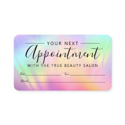 Rainbow Holographic Iridescent Unicorn Script Appointment Card