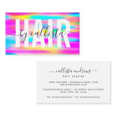 Rainbow Holographic Simple Typography Hair Stylist