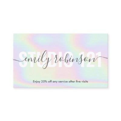 Rainbow holographic unicorn script punch circles loyalty card