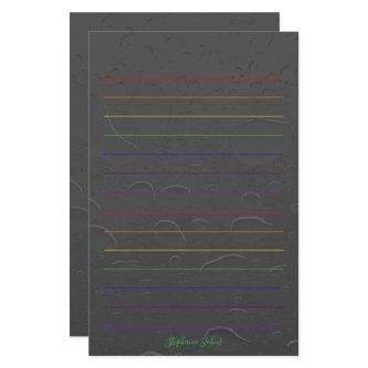 Rainbow Lines Custom Name Grey Water Drop Art Stationery