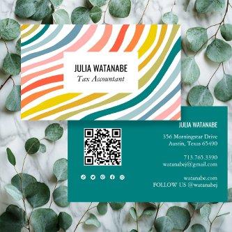 Rainbow Minimalist Stripes QR Code Social Media