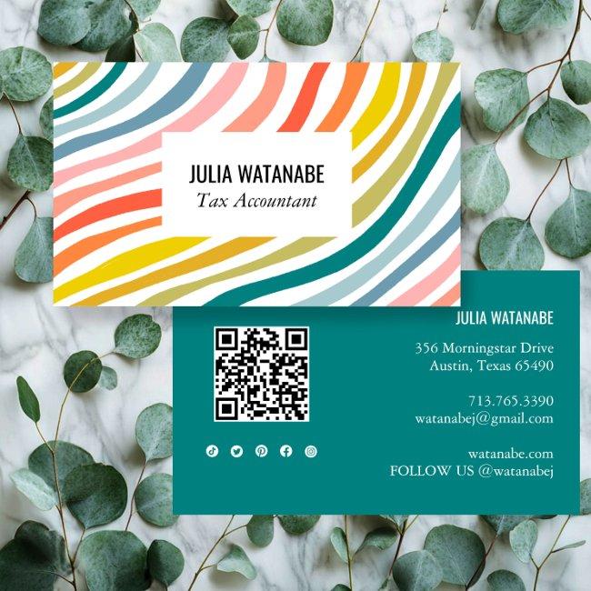 Rainbow Minimalist Stripes QR Code Social Media