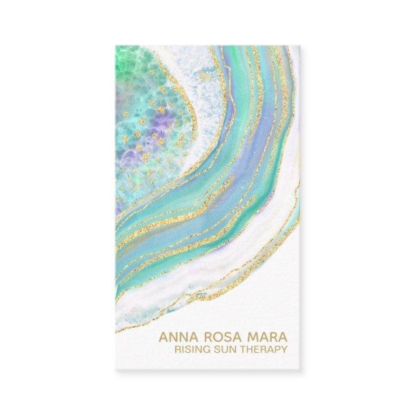 *~* Rainbow Mint  Blue  Agate Gold Glitter Pastel