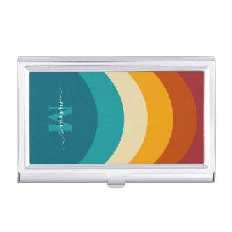 Rainbow Monogram Custom Name Retro Sunset Stripe   Case