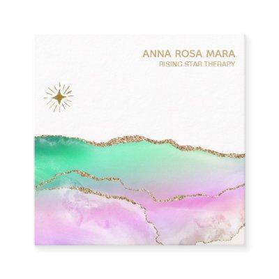 *~ Rainbow Pastel Agate Gold Glitter Vein Sun Star Square
