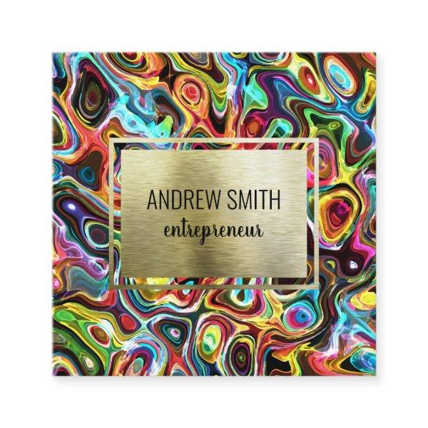 Rainbow Psychedelic Neon Abstract Wavy Art Square