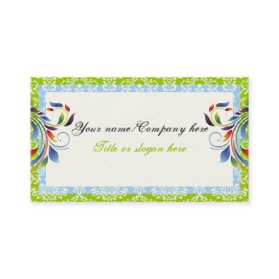 Rainbow scroll leaf blue green damask borders