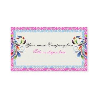 Rainbow scroll leaf blue pink damask borders