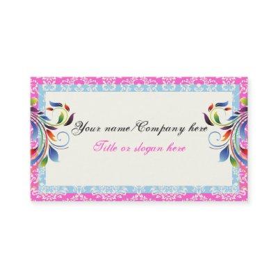 Rainbow scroll leaf blue pink damask borders