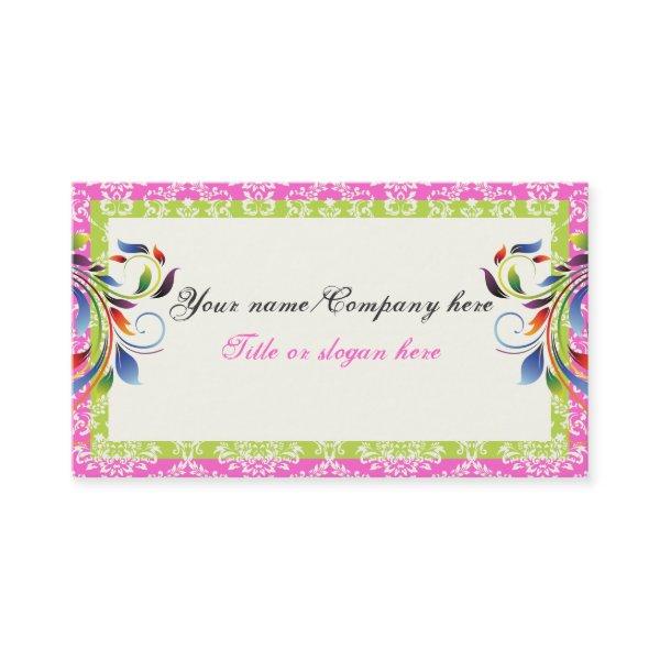 Rainbow scroll leaf lime pink damask borders