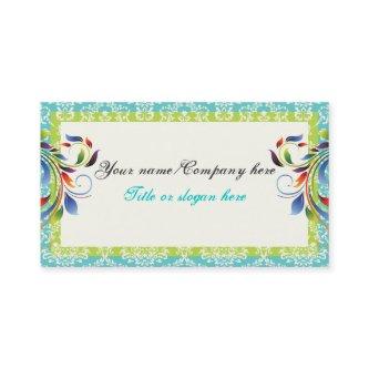 Rainbow scroll leaf lime turquoise damask borders