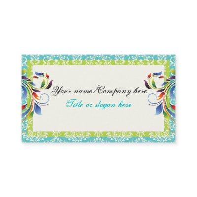 Rainbow scroll leaf lime turquoise damask borders