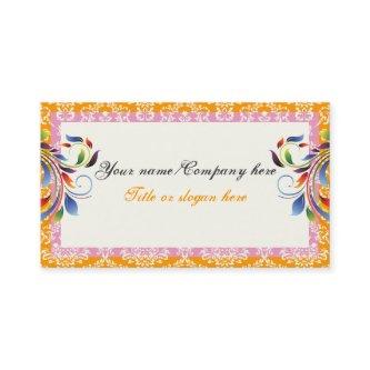 Rainbow scroll leaf orange, pink damask borders