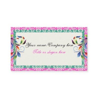Rainbow scroll leaf teal pink damask borders