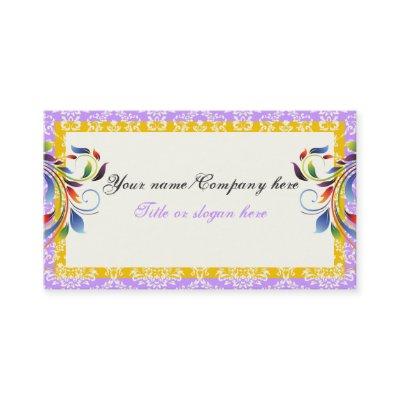 Rainbow scroll leaf yellow purple damask borders