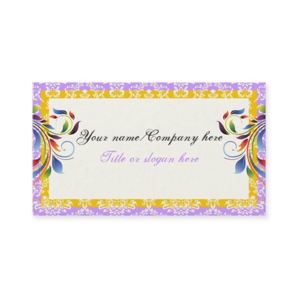 Rainbow scroll leaf yellow purple damask borders