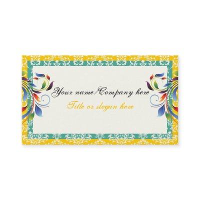 Rainbow scroll leaf yellow teal damask borders