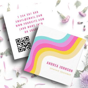 Rainbow Stripes Waves Colorful Minimalist QR Code  Square