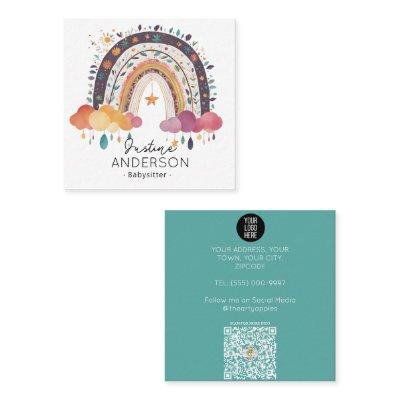 Rainbow teal funky SCANDI HEART RAINBOW BABYSITTER Square