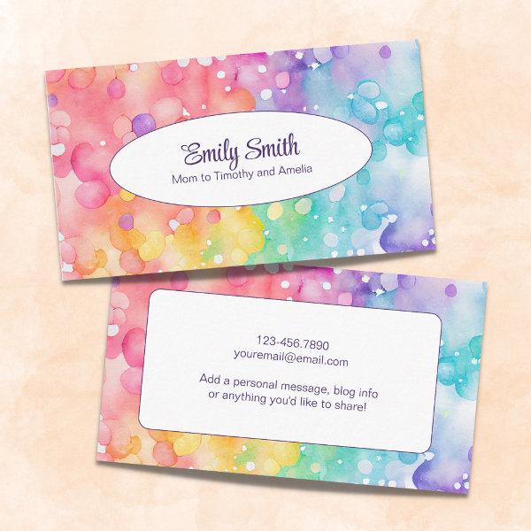 Rainbow Watercolor Abstract Play Date Mommy Calling Card