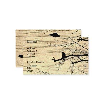 Raven on the Tree with wooden background Business