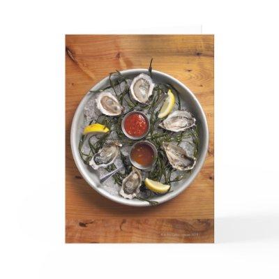 Raw oysters arranged card