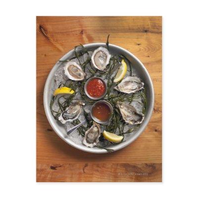 Raw oysters arranged postcard