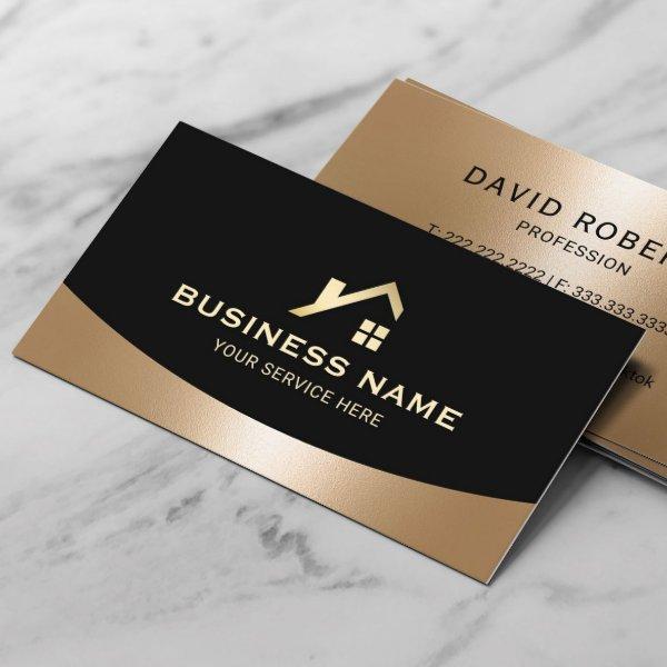 Real Estate Agent Realtor Gold House Logo Black