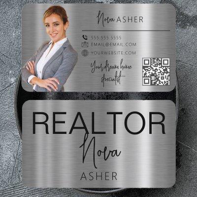 Real Estate Agent Realtor Photo QR Code Faux Metal