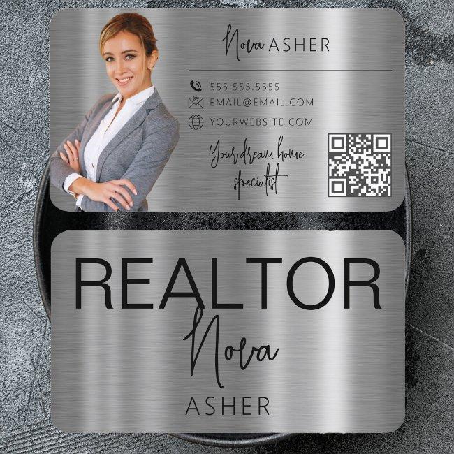 Real Estate Agent Realtor Photo QR Code Faux Metal