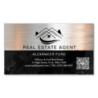 Real Estate Agent silver Metallic Gold Marble   Magnet